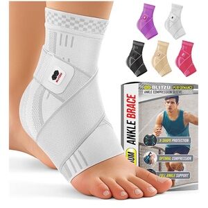 White Ankle Brace Compression Sleeve Size Large NEW